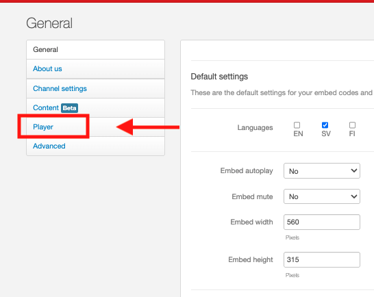 backend settings channel player