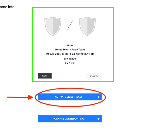 created game activate livestream