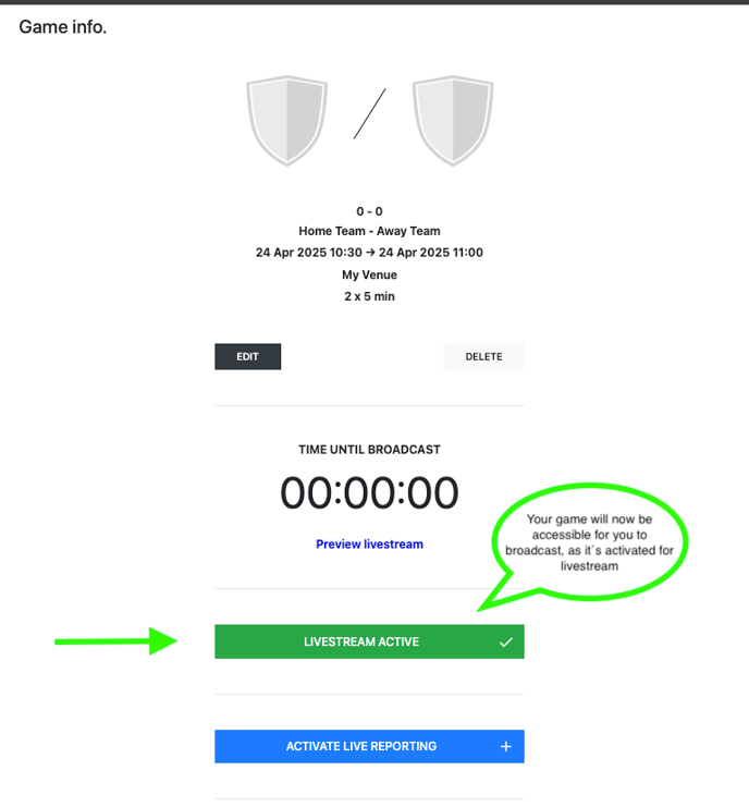 created game and activated livestream