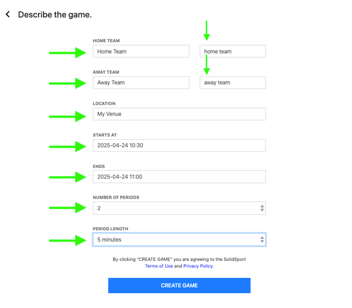 creating game (all info filled in)