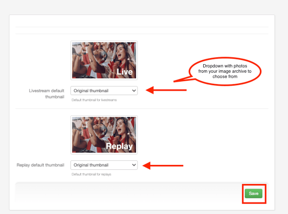 player backend thumbnail live replay